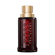 BOSS The Scent Elixir Parfum Intense for Him 100 ml — czerwony flakon ze złotą nakrętką na białym tle