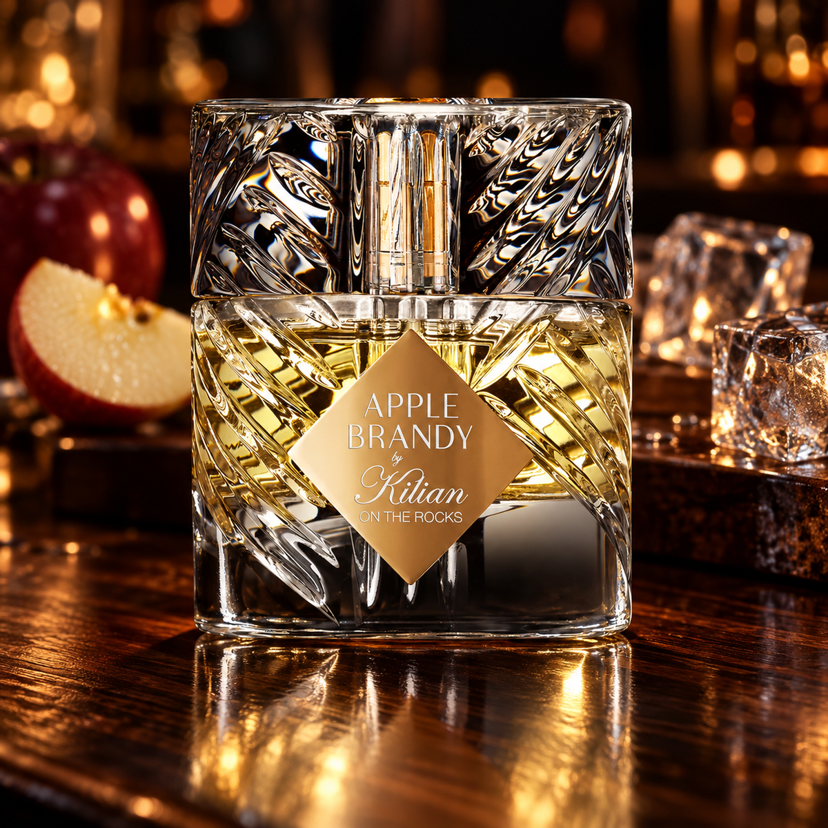 Kilian Apple Brandy on the Rocks w bursztynowym światłem