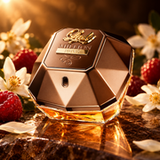 Rabanne Lady Million Privé EDP 80 ml w bursztynowym świetle, kwiatach pomarańczy i malinach
