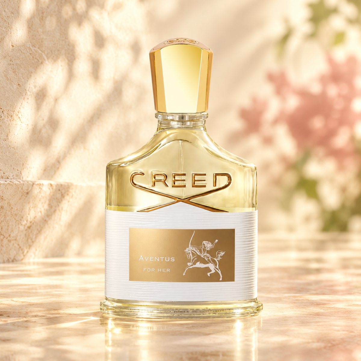 Creed Aventus Women EDP 75 ml – flakon perfum w luksusowej aranżacji reklamowej