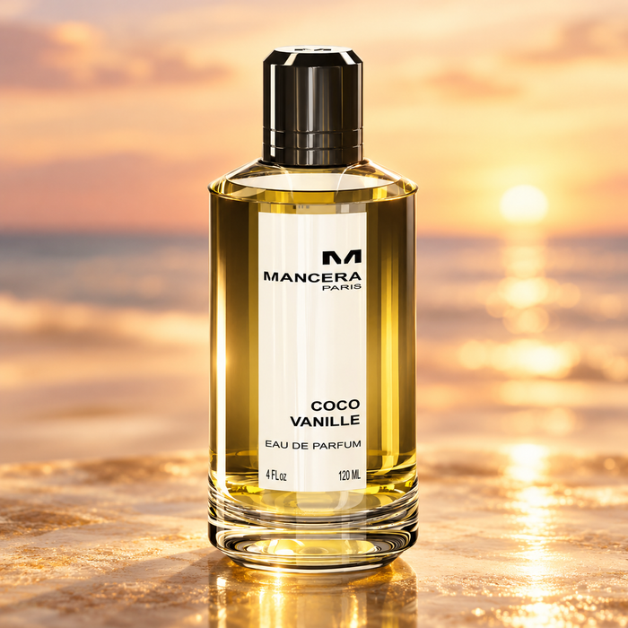 Mancera Coco Vanille EDP 120 ml – flakon perfum w luksusowej aranżacji reklamowej