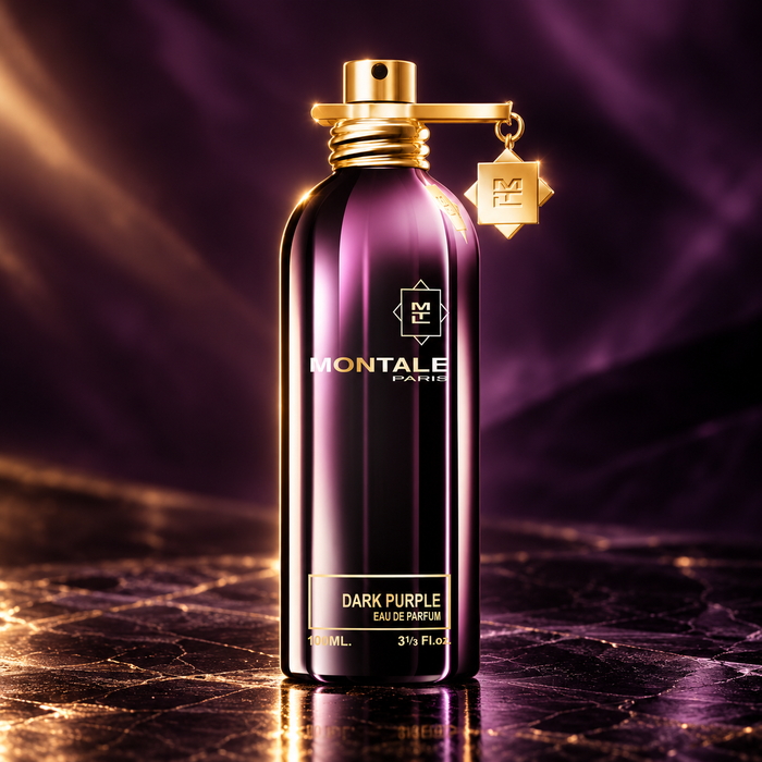 Montale Dark Purple EDP 100 ml – flakon perfum w luksusowej aranżacji reklamowej