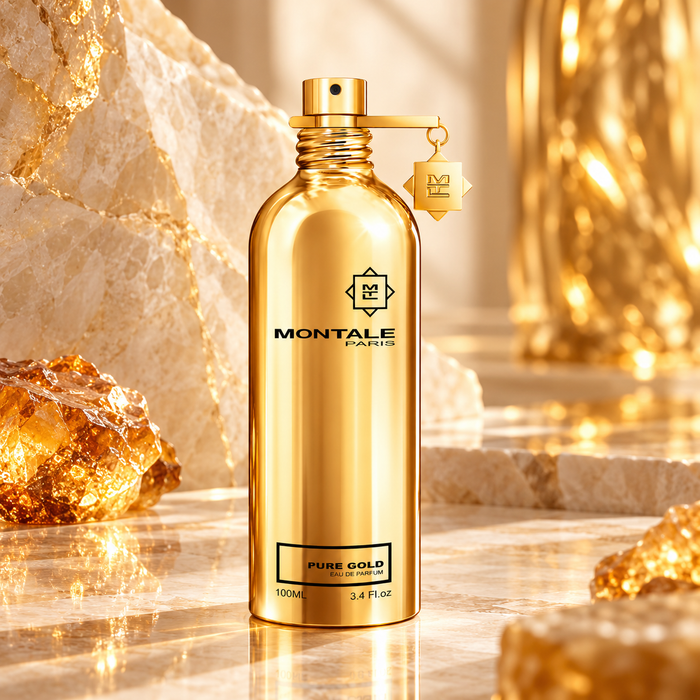 Montale Pure Gold EDP 100 ml – flakon perfum w luksusowej aranżacji reklamowej