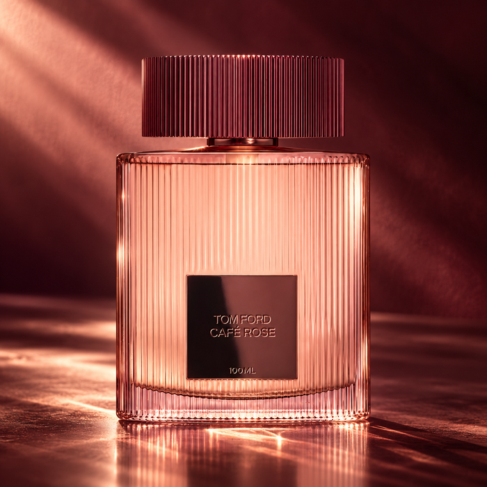 Tom Ford Cafe Rose 2023 EDP 100 ml – flakon perfum w luksusowej aranżacji reklamowej