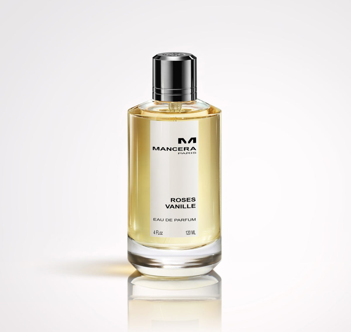 Mancera Roses Vanille Eau de Parfum 120 ml — oryginalny flakon na białym tle.